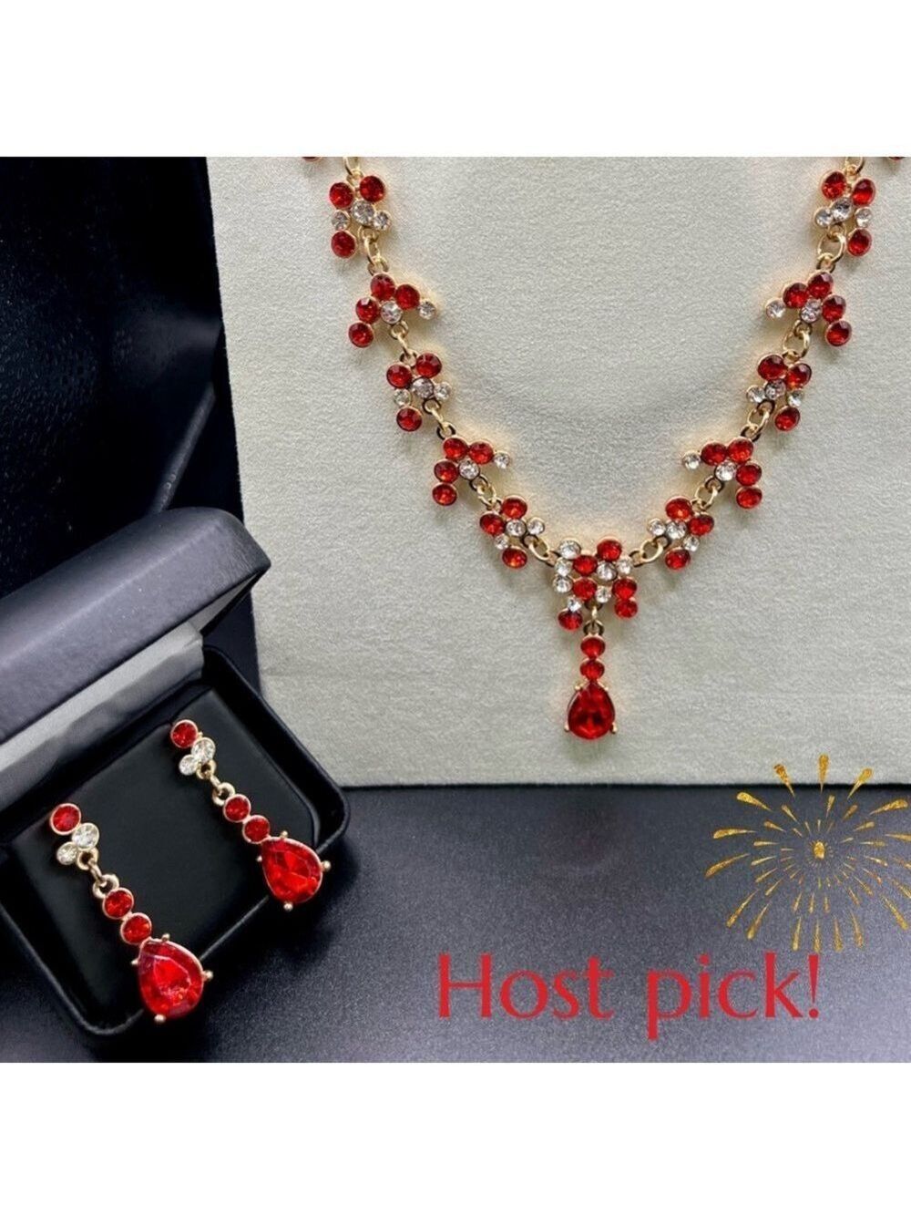 Gold Tone Necklace Earring Set Crystal Zircon Vintage Inspired